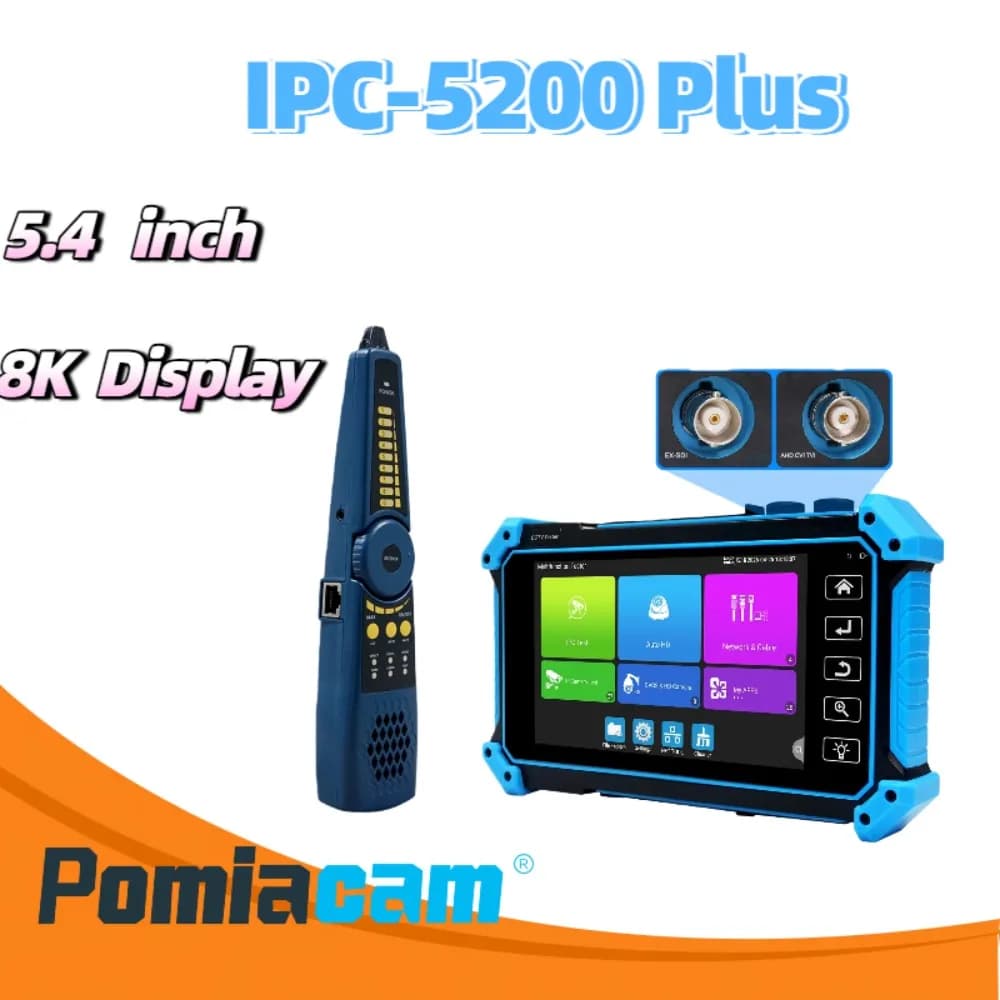 Tester per telecamera coassiale IP e 8MP da 5,4" IPS 8K H.265 con cavo PoE ONVIF TDR Tester AHD Test dispositivo diagnostico CCTV con ingresso HDMI/VGA