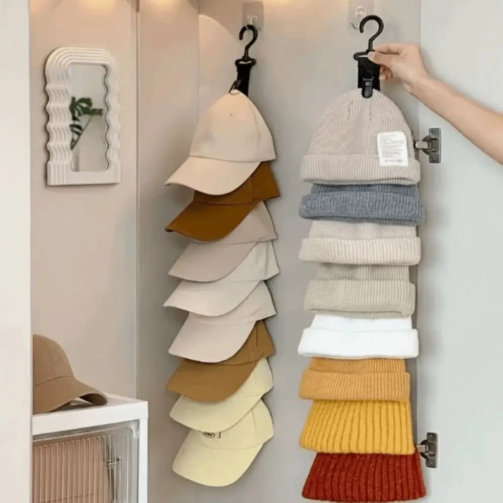 Organizzatore per Cappelli da Appendere in Metallo con 8 Clip Antiscivolo, Resistente agli Urti, Multistrato con Gancio