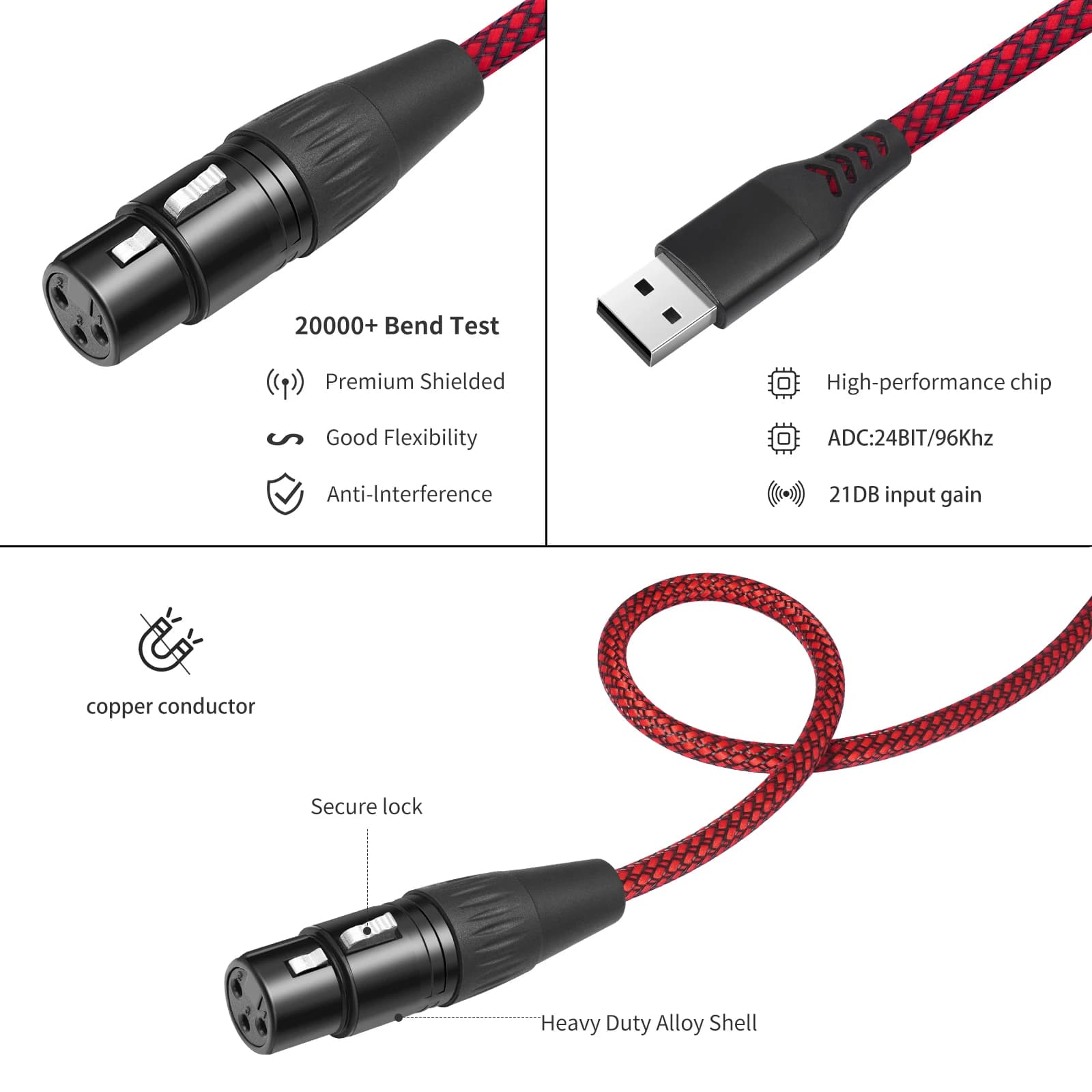 Cavo microfono USB da 1/2/3 m, cavo audio da studio, cavo USB maschio a XLR femmina per microfoni o registrazione karaoke