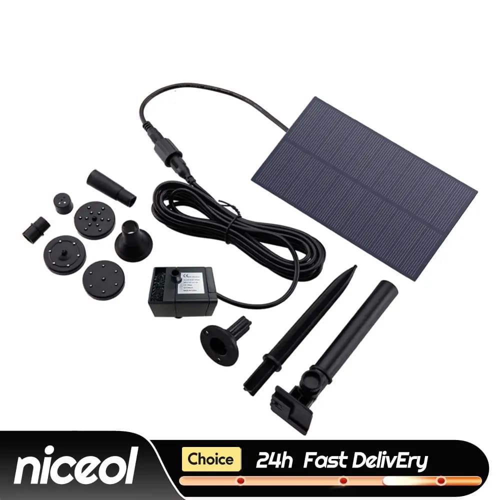 Pompa per Fontana Solare 5W 5V con Pannello e Picchetto, Sistema di Irrigazione a Risparmio Energetico 180L/h per Acquario e Decorazione Giardino
