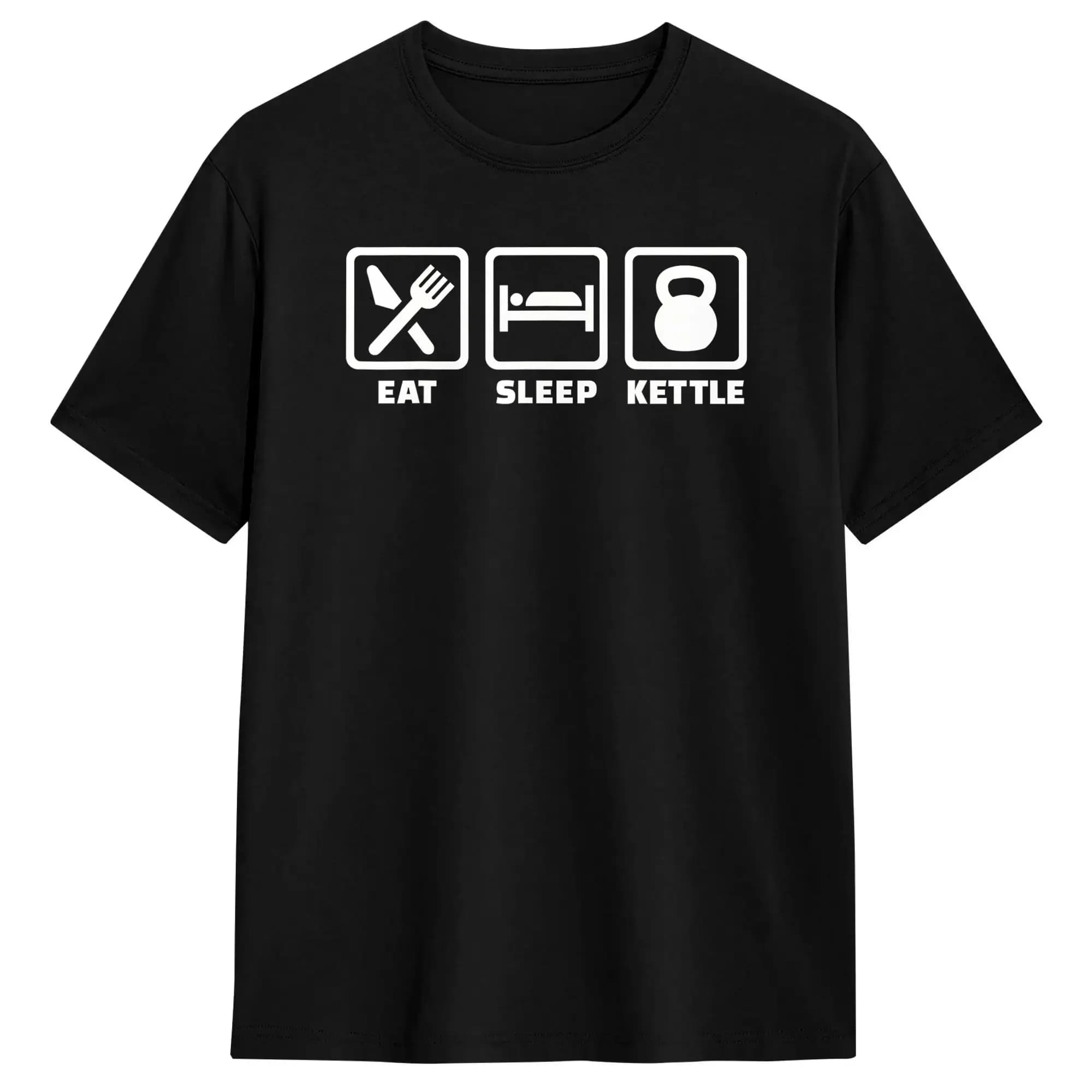 Eat sleep kettle kettlebell T Shirt Summer Aesthetic T-Shirts 100% Cotton Popular Tshirt For Male Printed Clothing