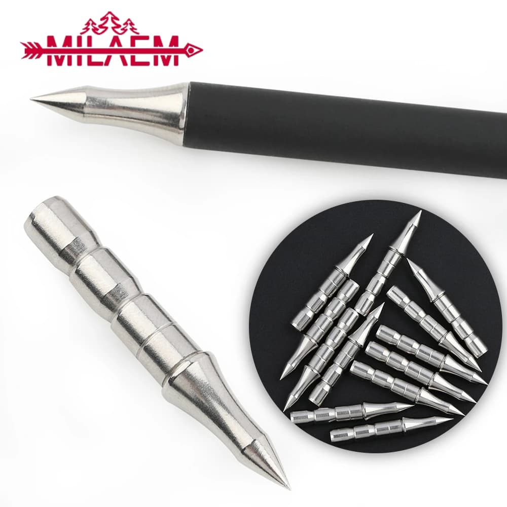 12 pz punta di freccia 100 grano inserito in acciaio inox bersaglio punti di campo ID6.17mm OD7.48mm teste di freccia tiro tiro con l'arco accessori