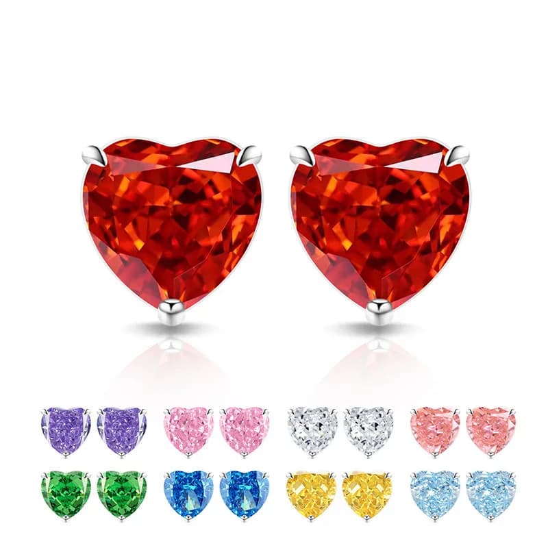 925 Sterling Silver Stud Earrings Heart Shaped Gem Zircons Stud Earrings for Ladies Stylish Birthday Party Wedding Jewelry Gift