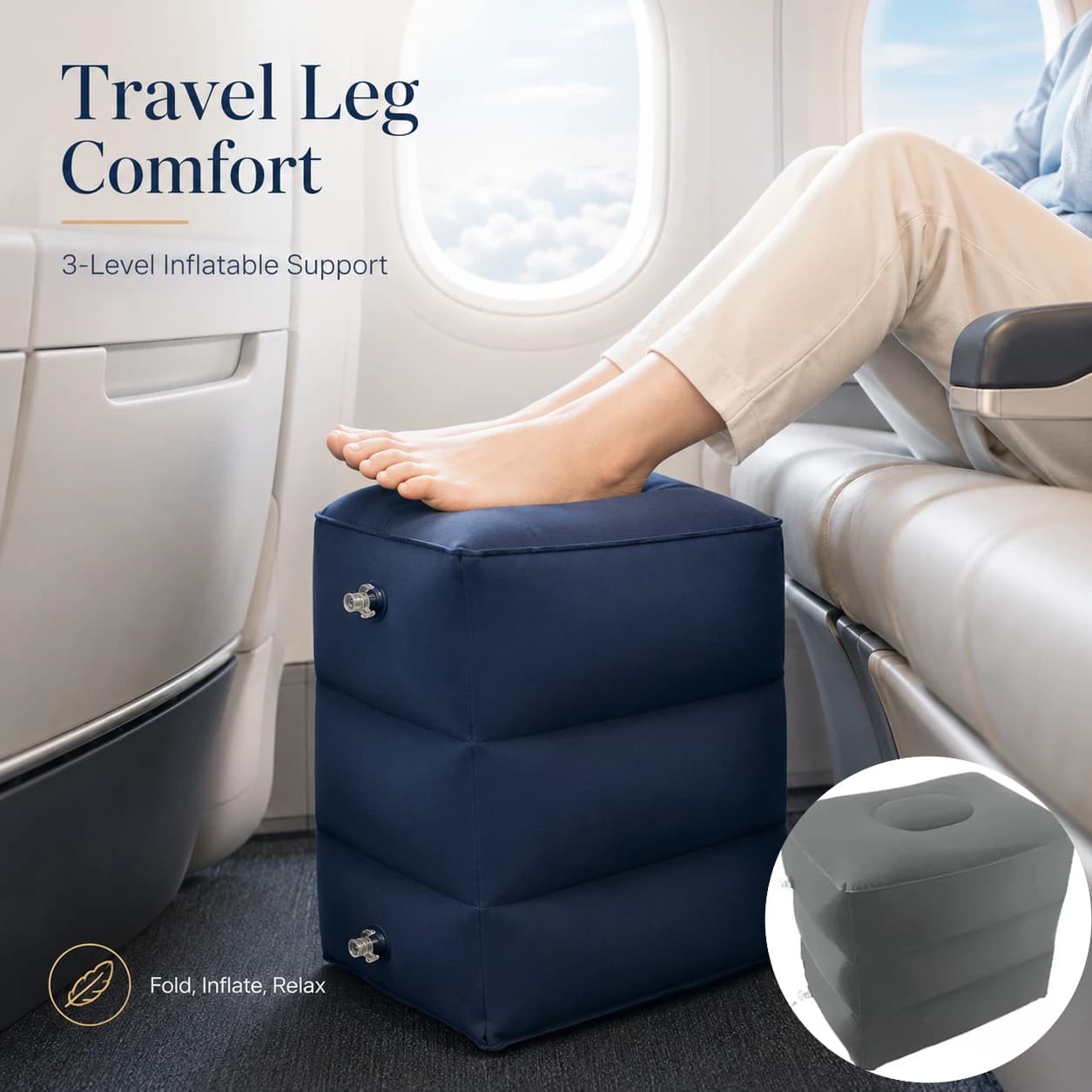 Portable Inflatable Foot Rest Pillow for Kids Travel Sleeping Cushion Airplane Car Bus Leg Support Foot Pad Trip Accessory