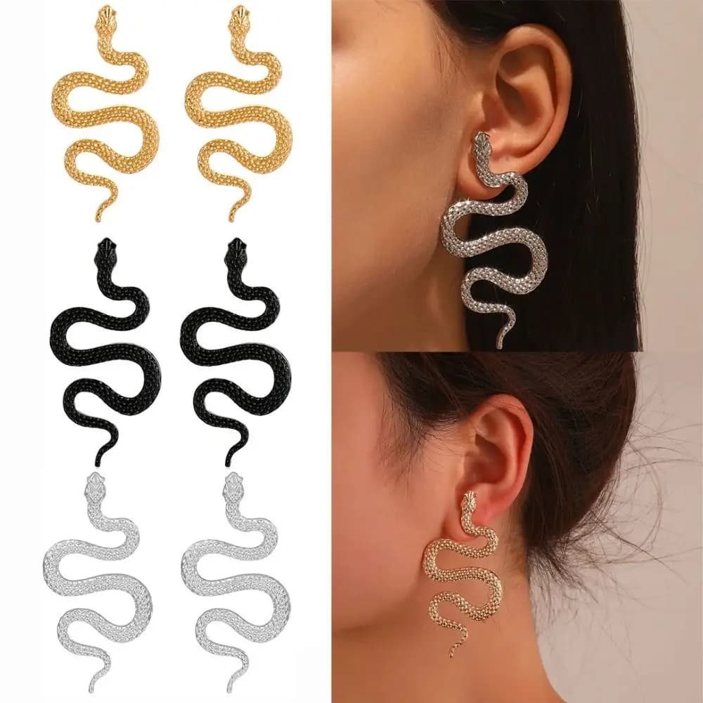 Trend Snake Shaped Pendant Earrings Dark Exaggerated Gothic Metal Earrings Fashion Jewelry Accessories Earrings Girl