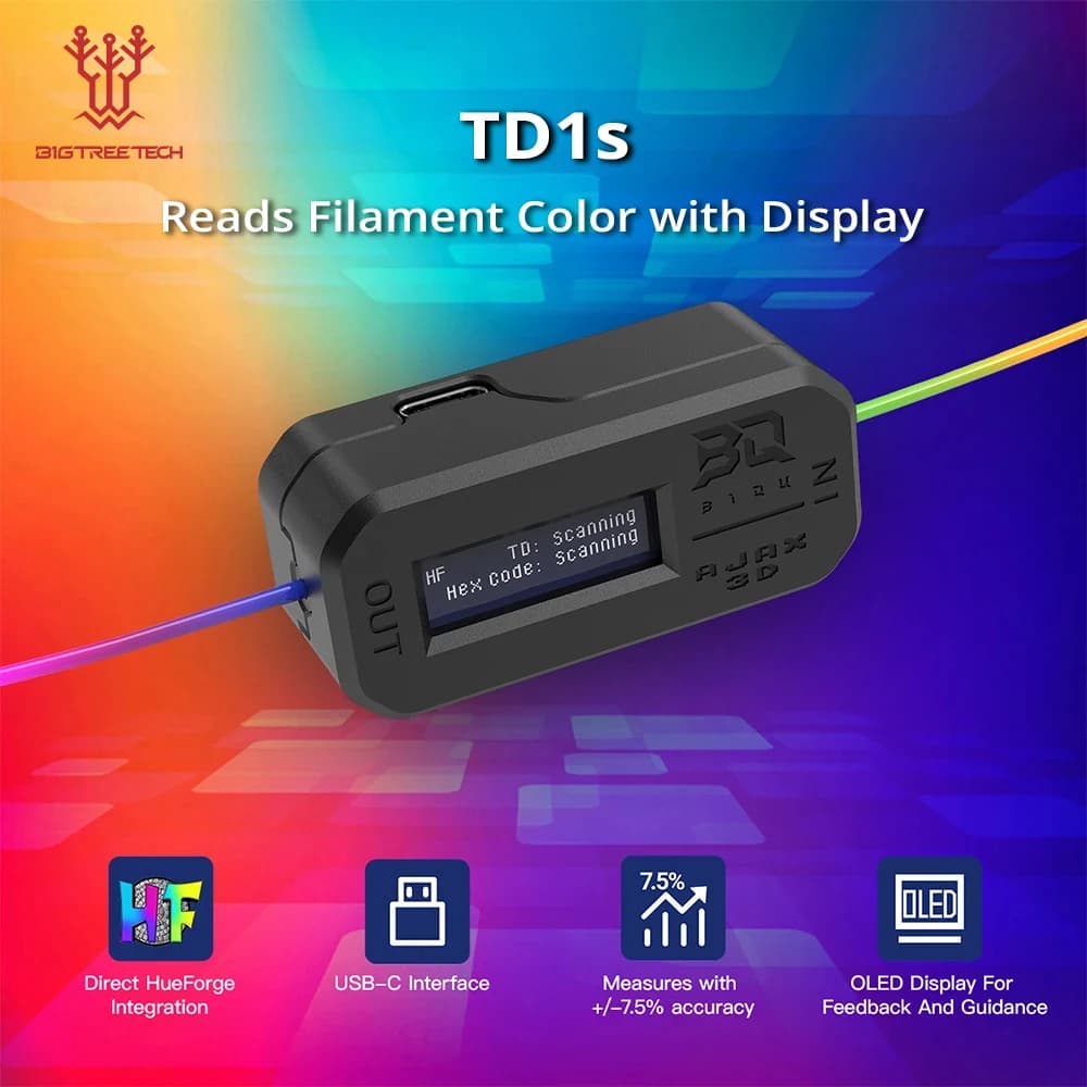 BIGTREETECH TD1s legge il colore del filamento con display valori misurati in accessori per stampante 3D HueForge Modulo fai da te