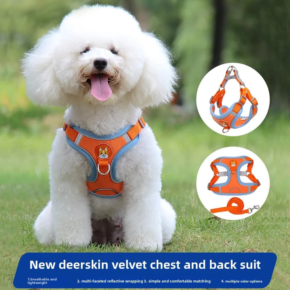 Nuova pettorina in pelle scamosciata per cuccioli, pettorina riflettente per cani, guinzaglio per cani, accessori per animali domestici, accessori per cuccioli, catena per cani, accessori per cani