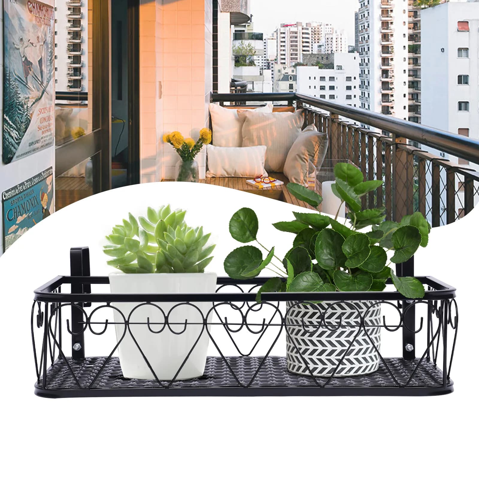 Suspended Basket for Balcony railing, Flower Jar Holder, Vase Plants Door