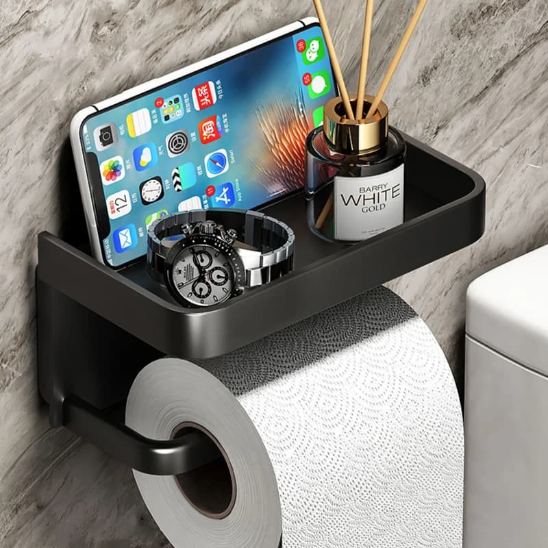Portarotolo per carta igienica Portarotolo per carta a parete Vassoio portaoggetti Organizzatore per WC Supporto per telefono Accessori per il bagno