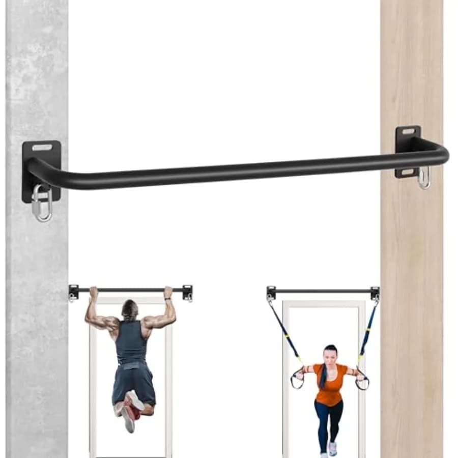 Garage basement rafter use: heavy duty steel pull up bar, black, 600 LB capacity, multi-grip, wall/joist mounted, space-saving