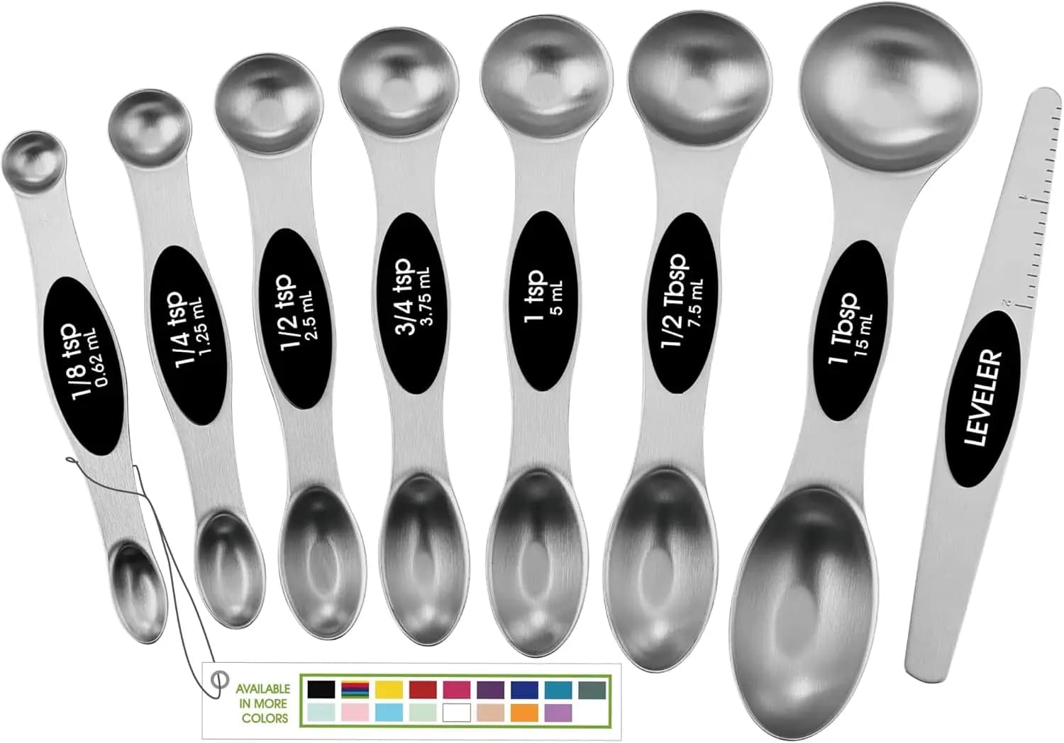 Set di 8 Cucchiai Dosatori Magnetici in Acciaio Inox con Livellatore, Adatti per Barattoli di Spezie, Neri