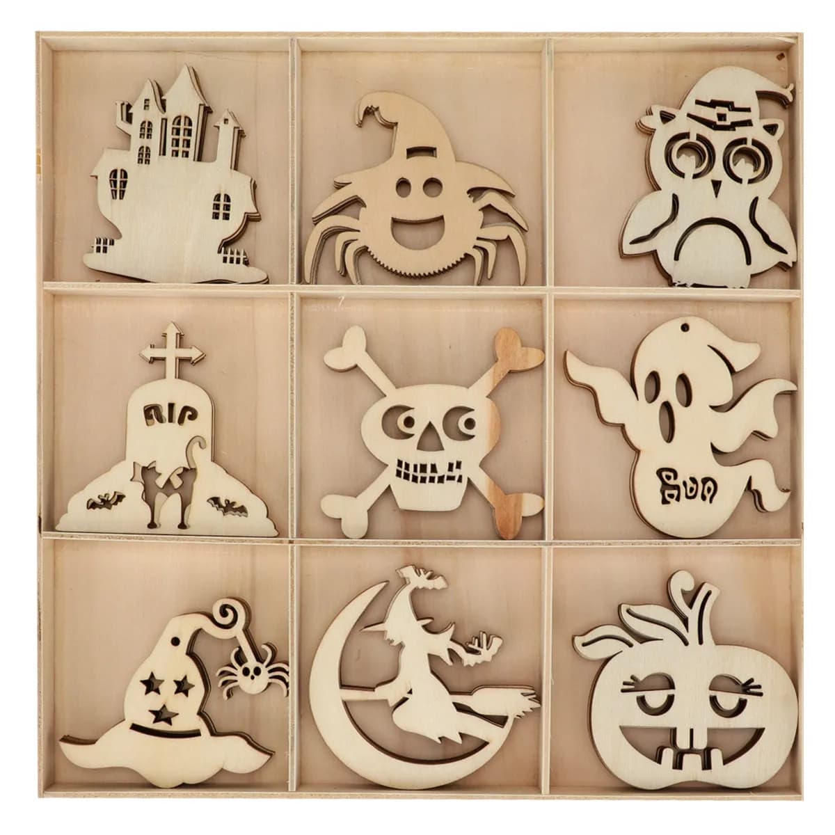 45Pcs Halloween Wooden Slices Set Natural Wood Hanging Ornaments DIY Craft Decor for Party Gifts Festive Home Decoration