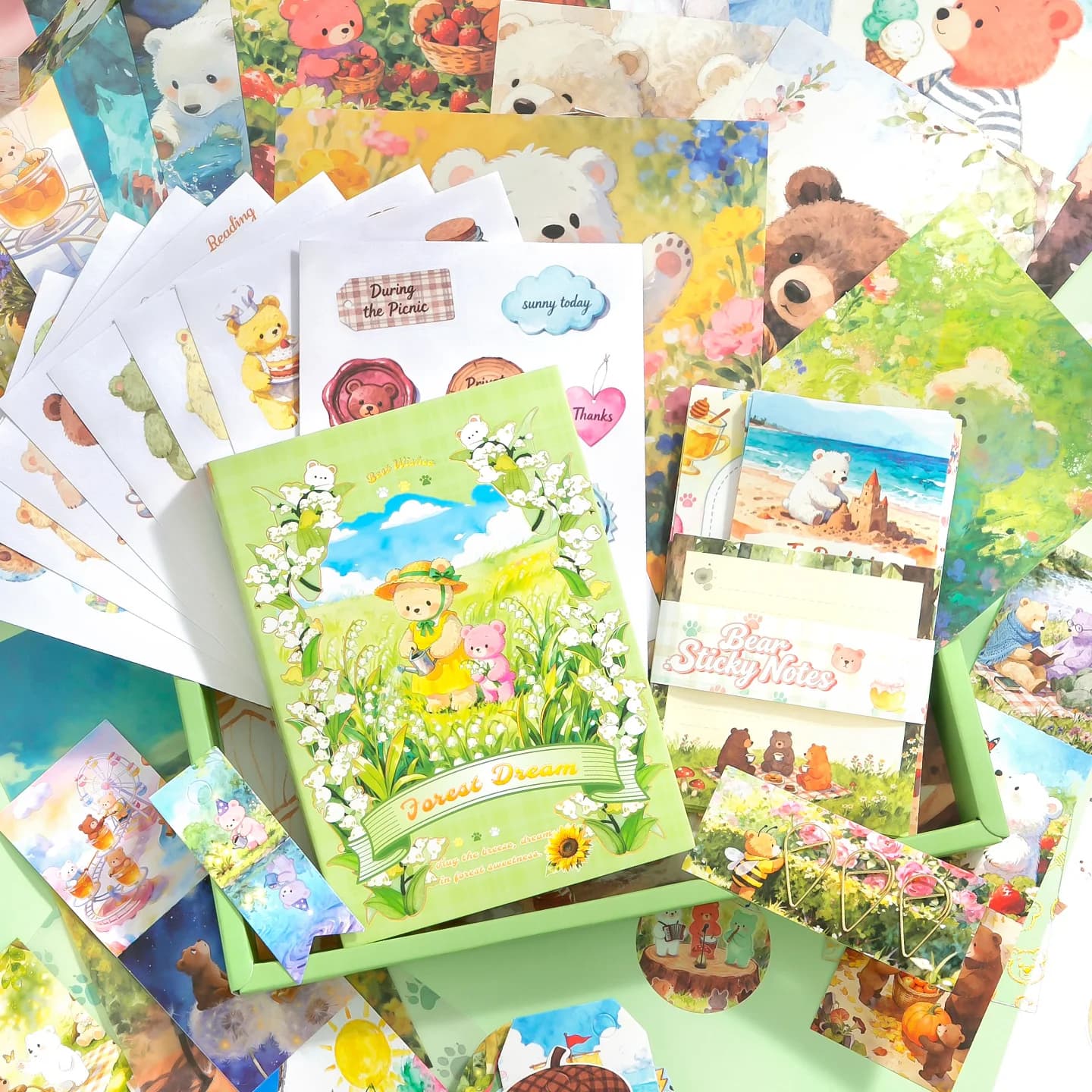 Forest Dream Bear Theme Scrapbook Kit, Aesthetic Journal Supplies Set