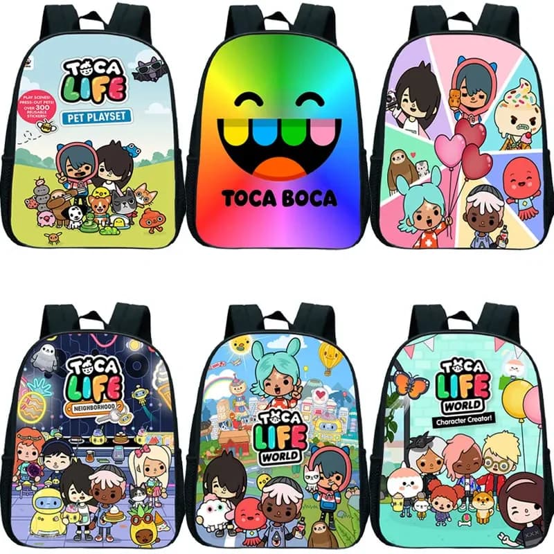 Zaino per bambini Toca Life World Borse per asilo simpatico cartone animato Borse da scuola per bambini Ragazzi Ragazze Zaino anime Regalo 12 pollici Mochila
