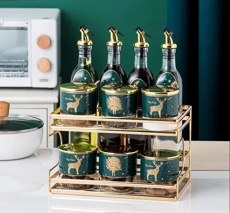 Set di barattoli di condimento per oliatore in vetro creativo nordico Set di barattoli di spezie per sale e pepe Combinazione di barattoli di condimento per cucina domestica di lusso leggero