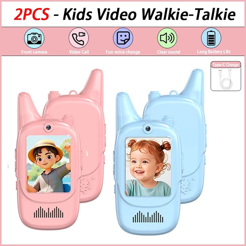 Video Walkie Talkie Bambini Palmare 2 Pack Interfono Ricaricabile Bambini Walkie Talkie Giocattoli per Interni ed Esterni per Ragazzi Ragazze dai 3 ai 12 anni
