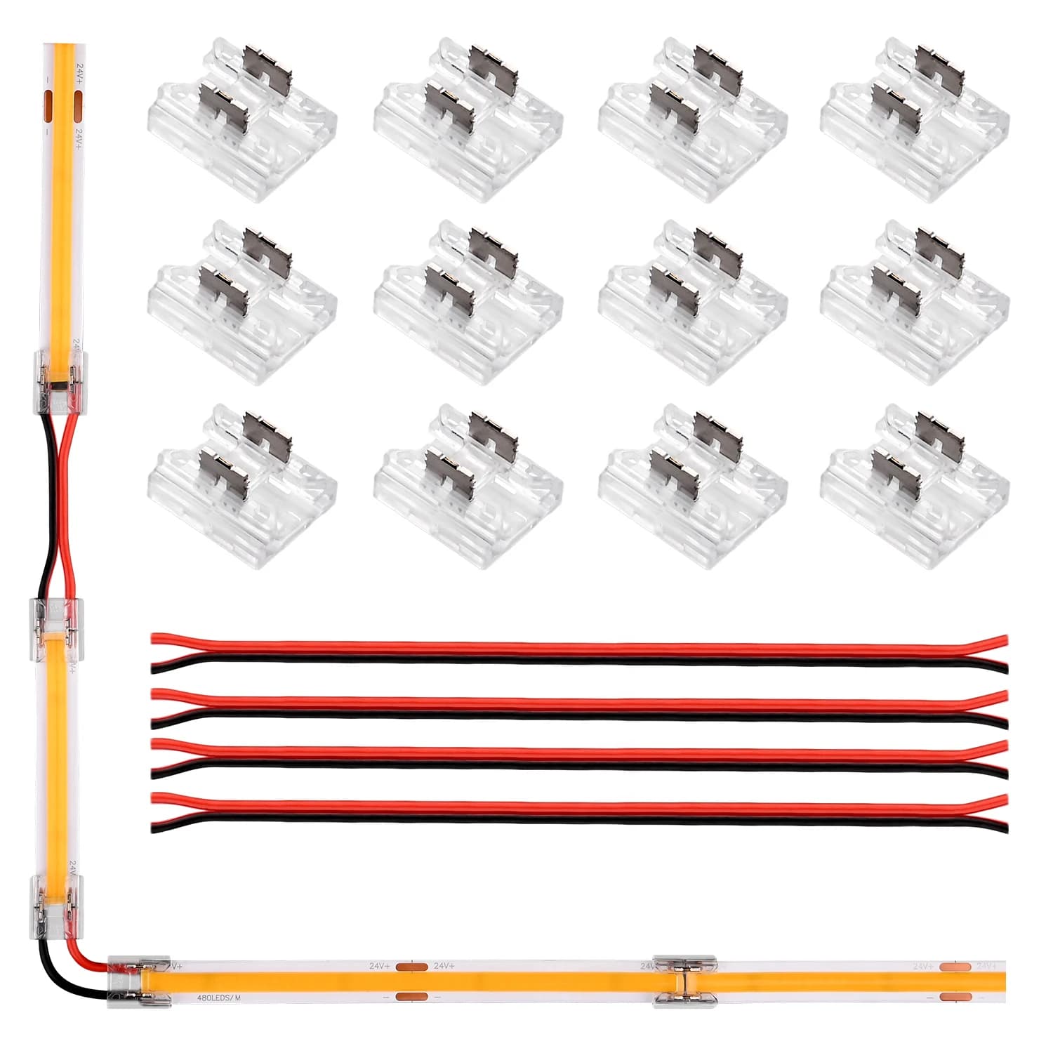 4 in 1 COB LED Strip Connector 12Pcs Transparent Solderless Cover Connectors For 2pin 8mm 10mm Single Color LED Strip Lights