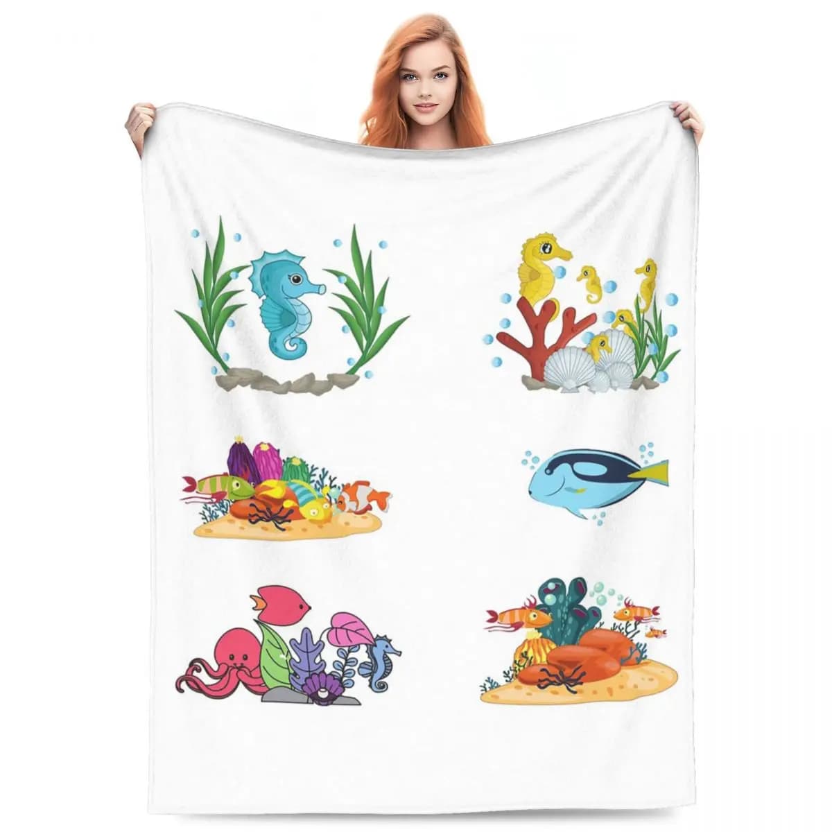 Aquatic Fish Ocean Animals Blankets Flannel Sofa Throw Blanket Throw Blankets for Home Bedroom Outdoor Throws Bedspread Quilt