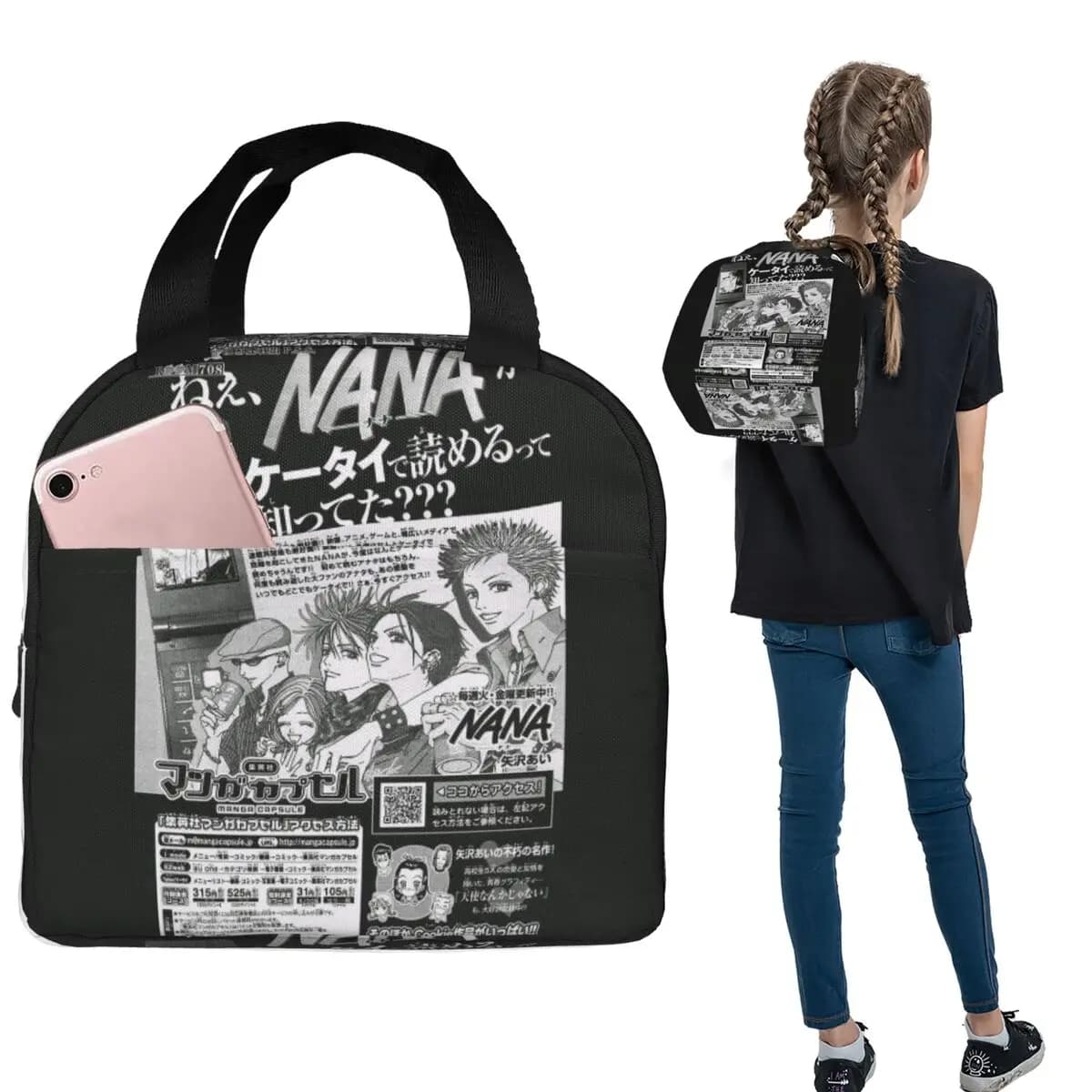 Nana Manga Borse per il pranzo Bento Box isolata Borsa termica portatile per il pranzo Borsa termica a tenuta stagna per lavoro studentesco donna