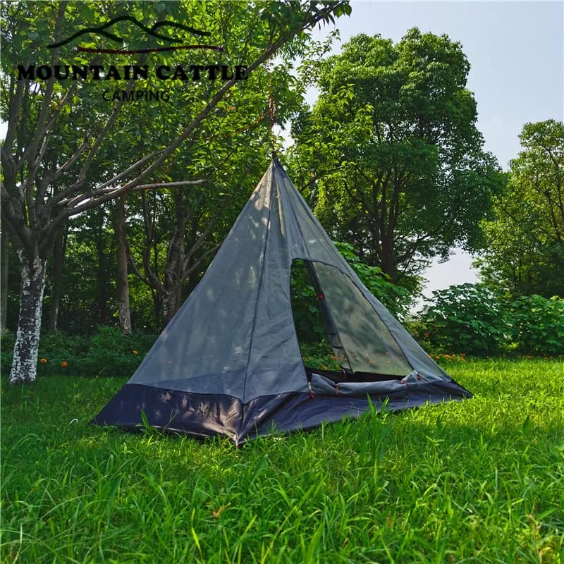 Ultralight Pyramid Inner Tent Outdoor Rodless Camping Teepee Inside Tent Summer Hanging Mesh Tent 1person/1-2person Two Sizes