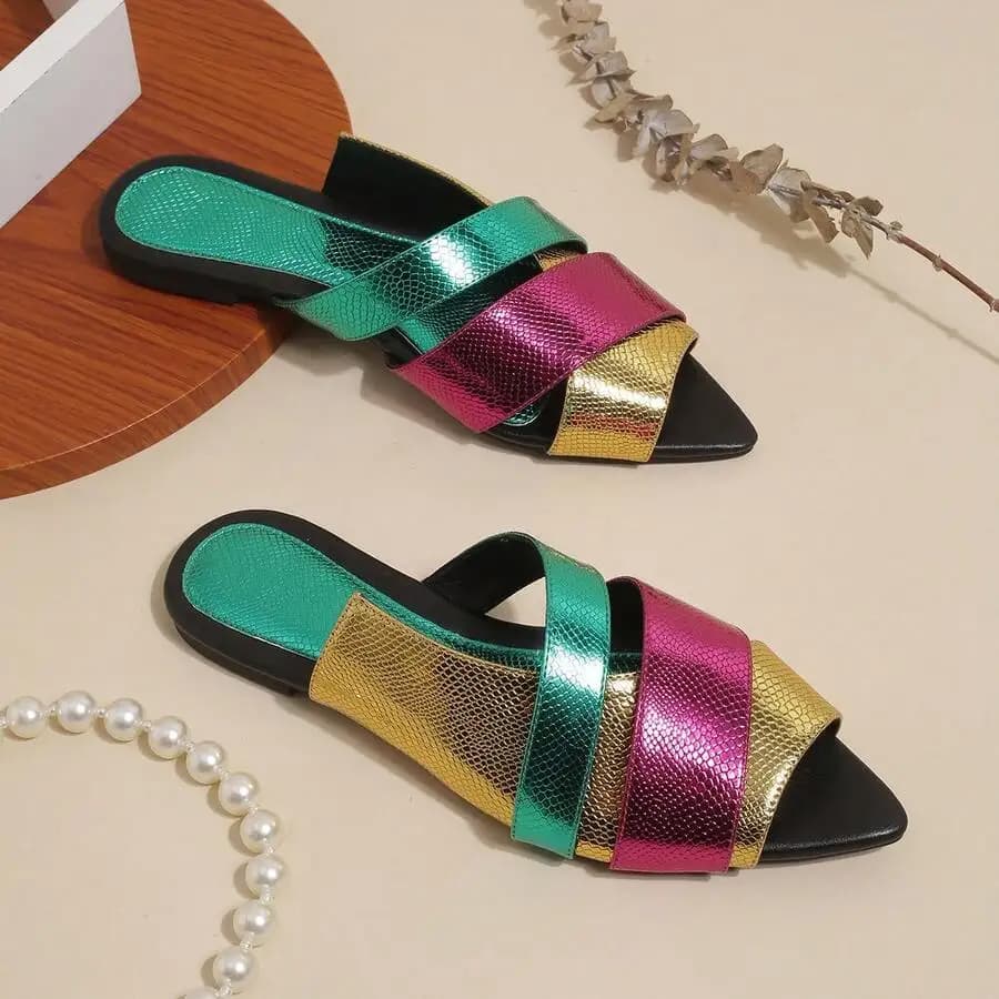 Womens Pointed Toe Cross Strap Slippers For Summer Beach Casual Wear