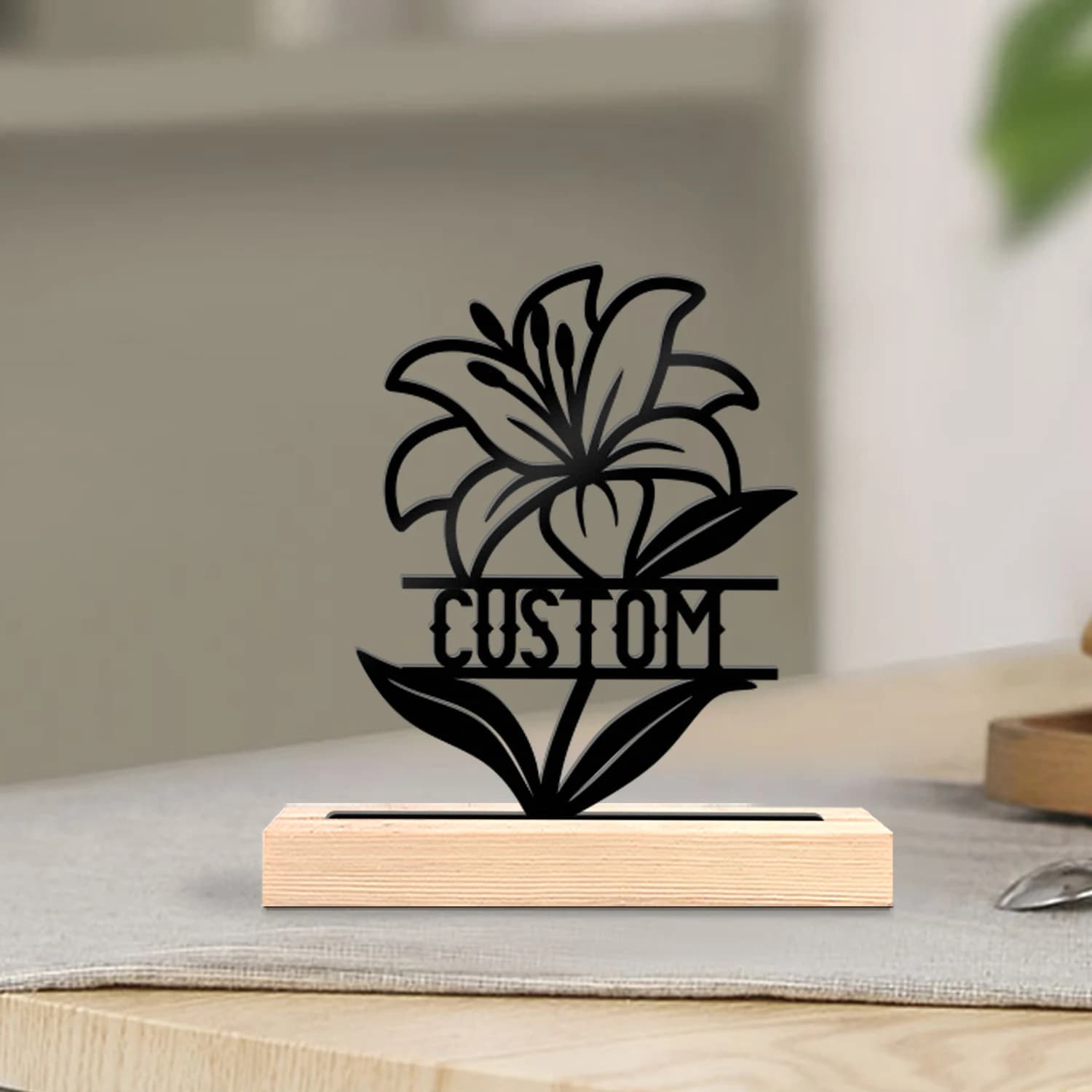 1pc Customized Minimalist Metal Ornaments Customizable Content With Wooden Base Home and Office Decorations,Christmas Gifts