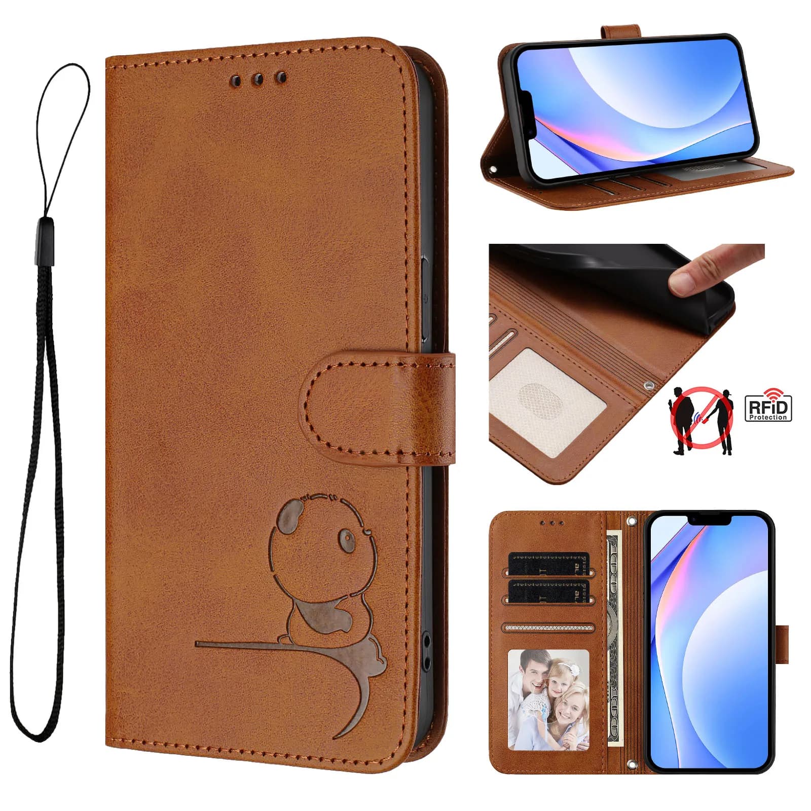 Custodia Flip Panda carina per Redmi Note 14S 14 Pro Plus 13 13R 12 Turbo 12R 12S RFID Blocco in pelle 3 Slot per carte Portafoglio Copertina del libro