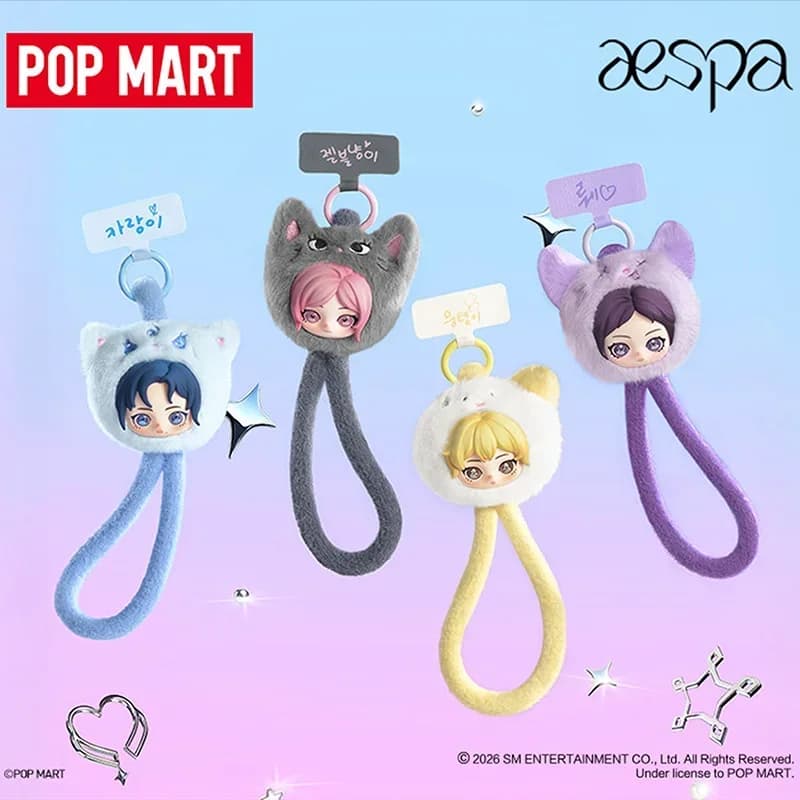 POPMART Aespa FLUFFY CLUB SERIES Peluche Portacellulare Blind Box Giocattoli Sorpresa Borsa a Sorpresa Bambole Carine Anime Action Figure Regalo per Ragazze