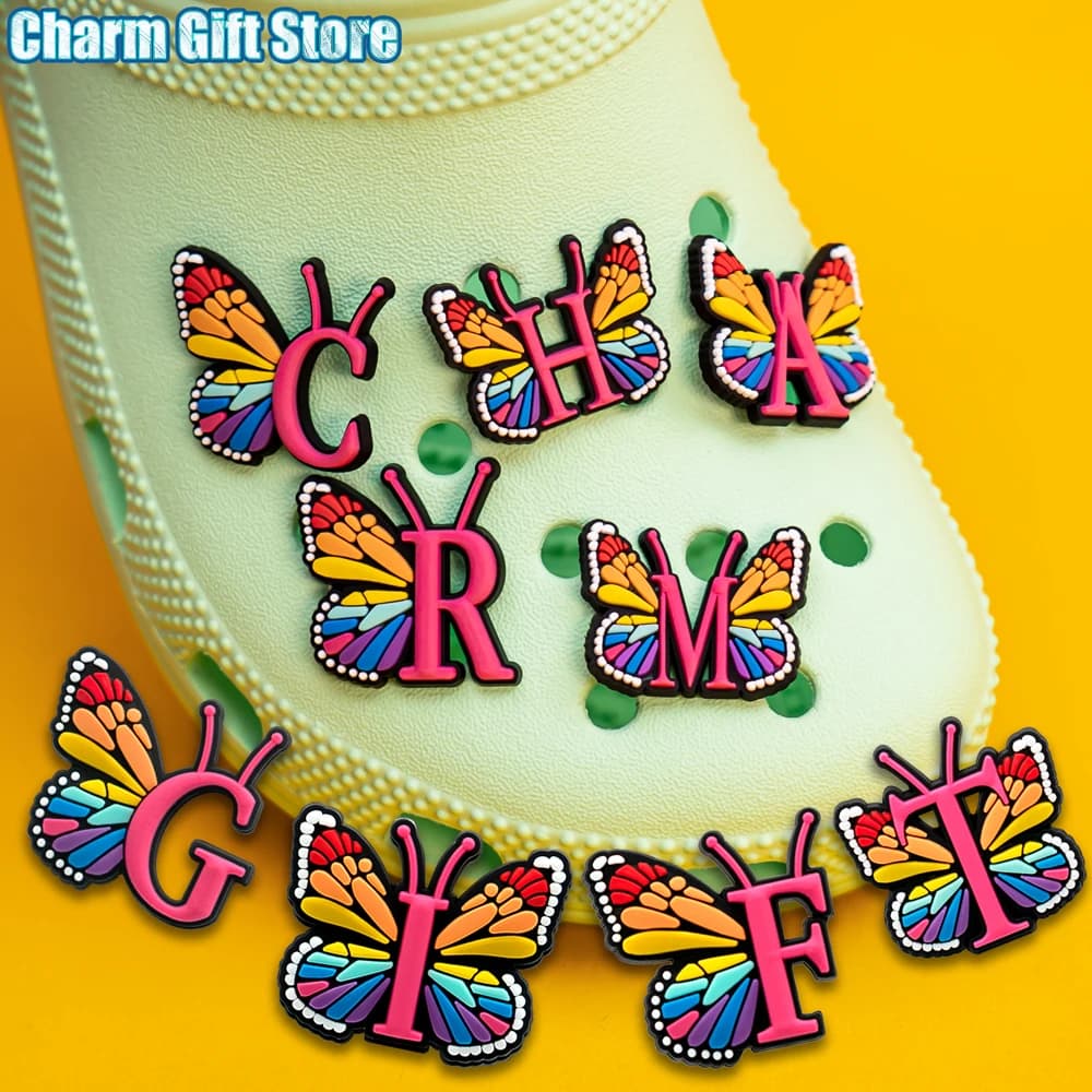 1pcs Colourful butterfly Shoe Charms Shoe Accessories Pink Letter National Flags Clog Pins Garden Sandal Shoe Decorations