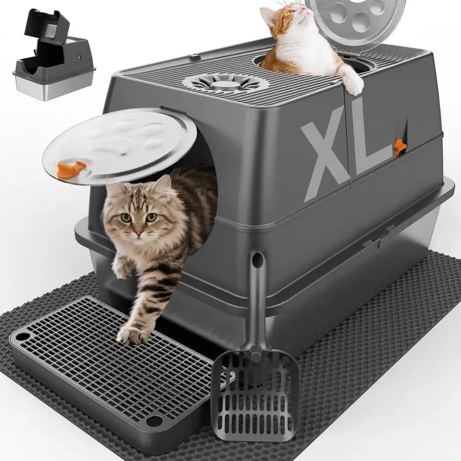 Lettiera in acciaio con coperchio XL Lettiera extra large Lettiera in metallo con ingresso superiore chiuso per gatti grandi Facile pulizia Meno perdite a