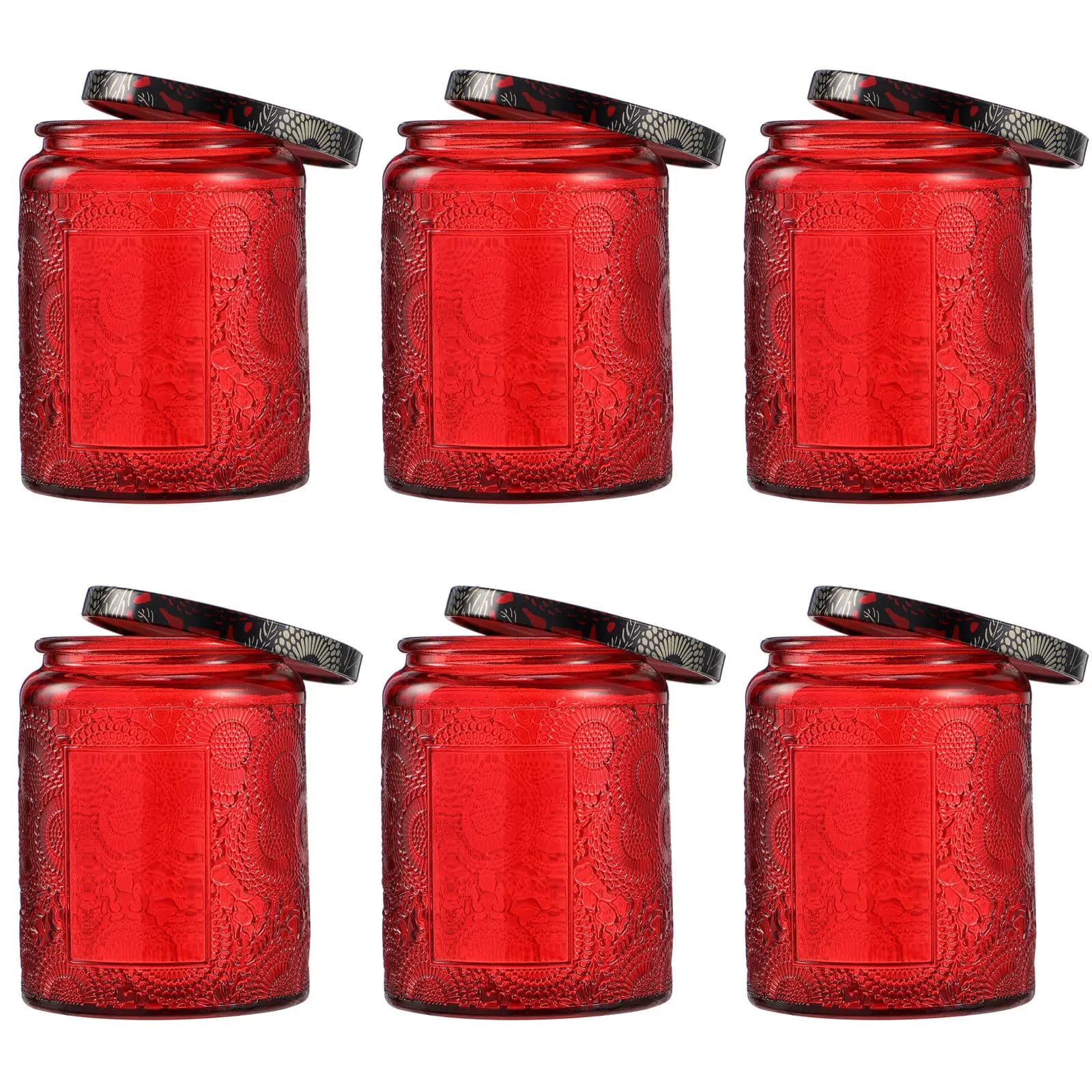 Set di 6 Barattoli in Vetro Goffrato, Resistenti al Calore, per Candele Profumate e Aromaterapia