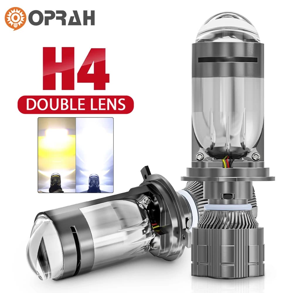 12000Lm 80W LED H4 Lampadina per fari per auto Mini proiettore Proiettore a doppia lente 9003/HB2 Fascio Hi/Lo Bianco Giallo Accessori per veicoli 12V