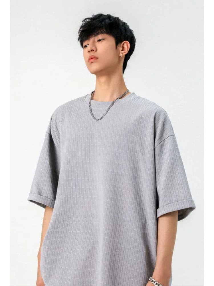 Casual Loose Men's T-Shirt Short Sleeve round Neck Pure Color Simple High-End Feeling American High Street Cool Summer Top