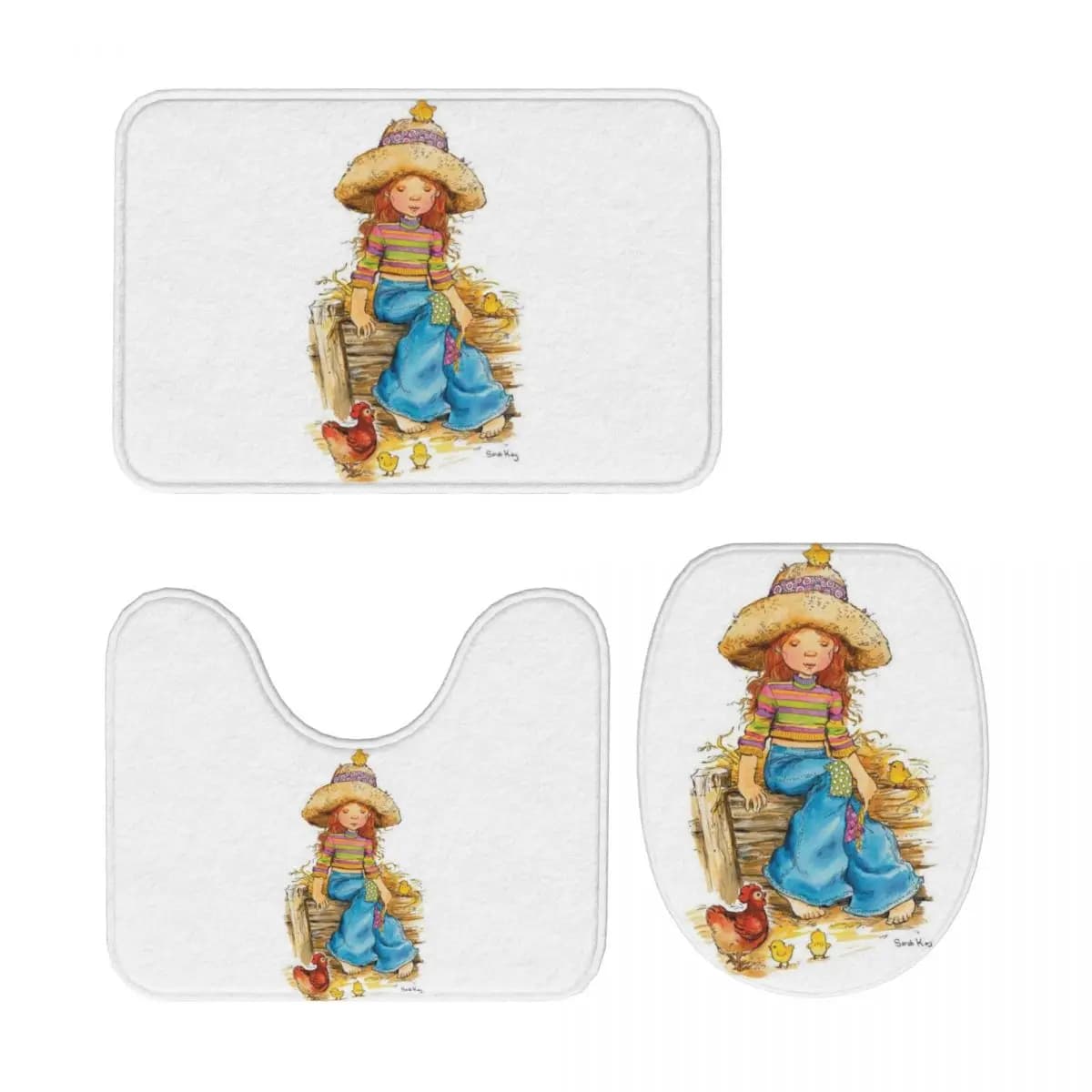 Sarah Kay Swing Girl 3 Pieces Bathroom Mat Bathroom set Cover cover for WC Home decoration Non-slip carpet