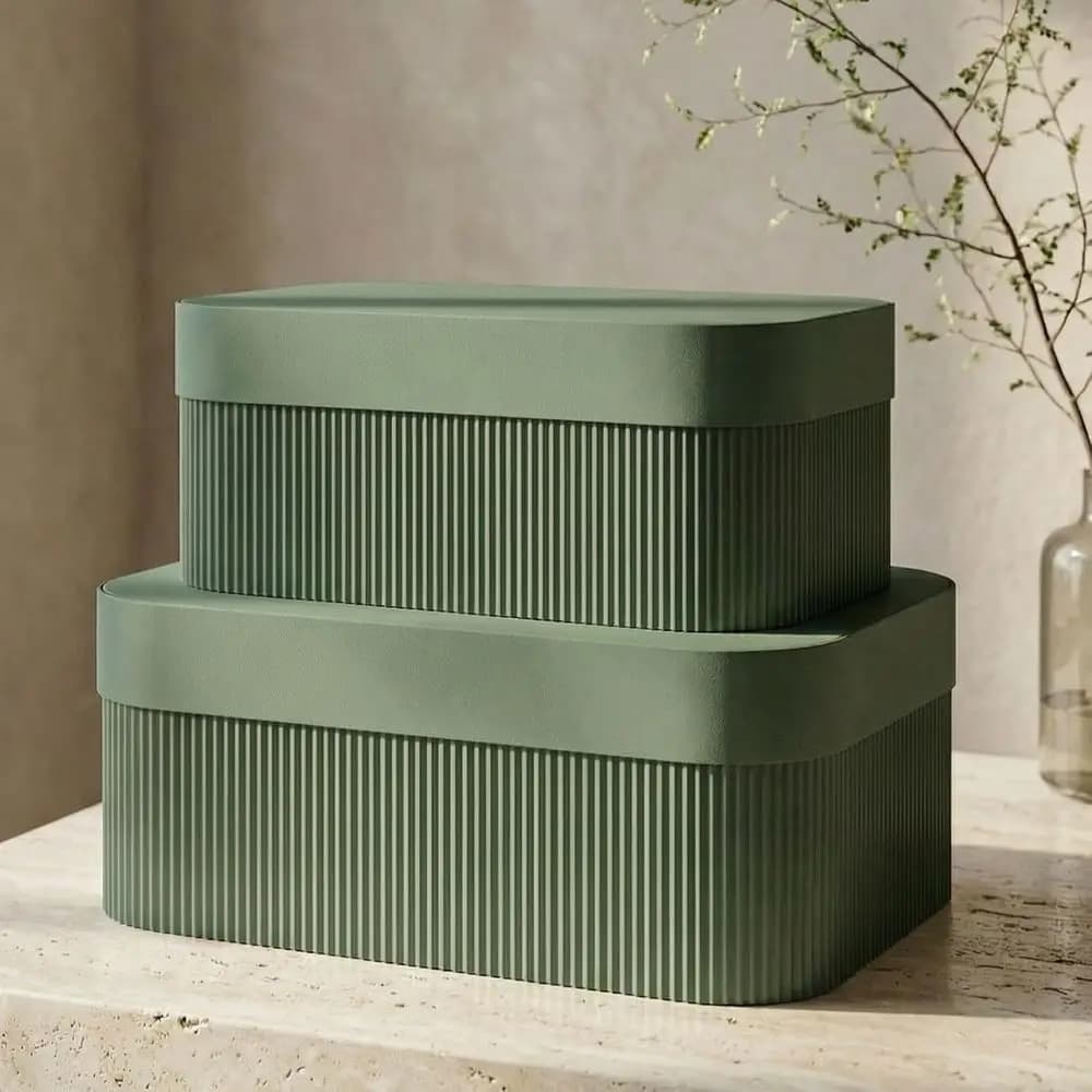 Decorative Storage Boxes with Lids - Set of 2 Beautiful Luted Photo Organizer Bins for Home Bookshelf Decor to Safely Store Your