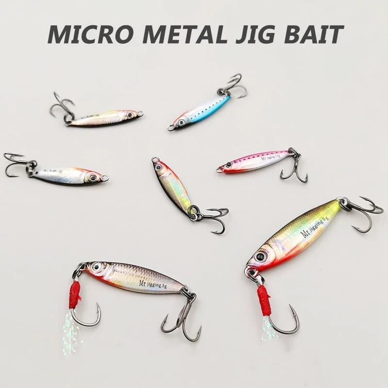 Micro Jig Bait Piastra di Ferro Esche 1.5/3/5g 3D Mini VIB Richiamo di Colata di Metallo Cucchiaio di Pesca Paillettes Richiamo per Attrezzatura Da Pesca accessori