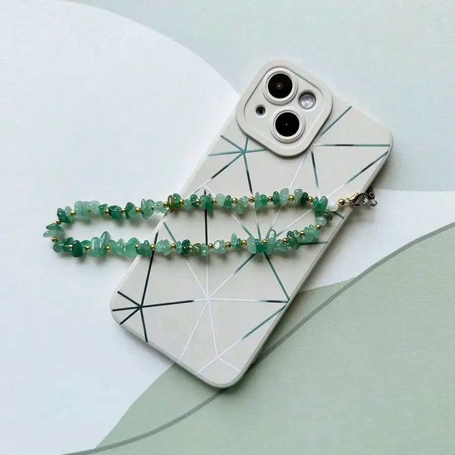 Natural Green Stone Beaded Phone Lanyard Chain For Smartphone Camera Strap Fashion Accessory