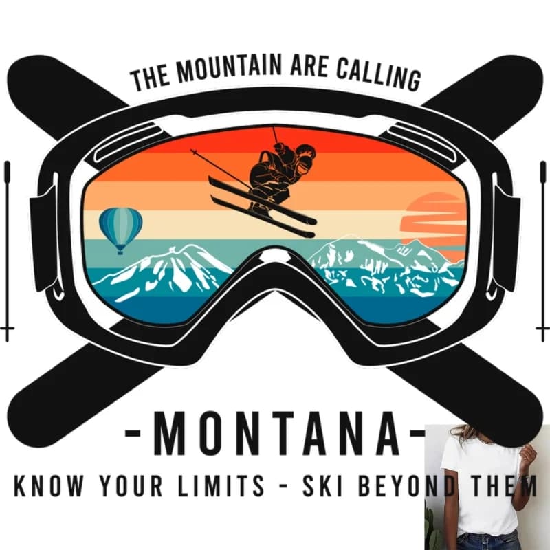 Vintage Ski - Themed Heat Transfer White Ink Iron - on, with Goggles, Skier, Mountain Elements, Suitable for T - shirts/Canvas
