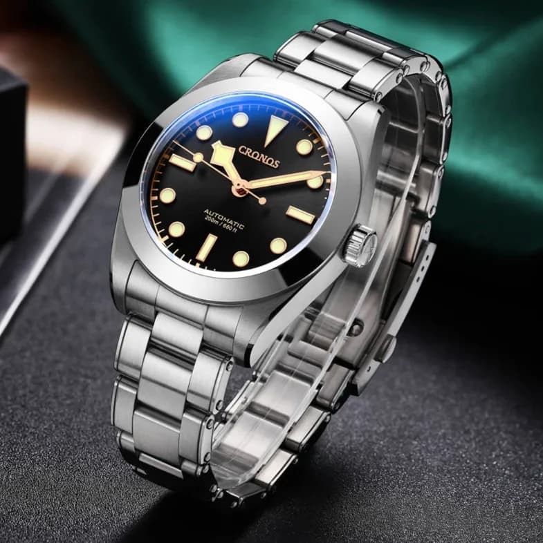 CRONOS Orologio Automatico da Uomo Pilot 39mm Meccanico da Polso C3/BGW-9 Luminoso Subacqueo 20Bar Impermeabile Zaffiro NH35 PT5000