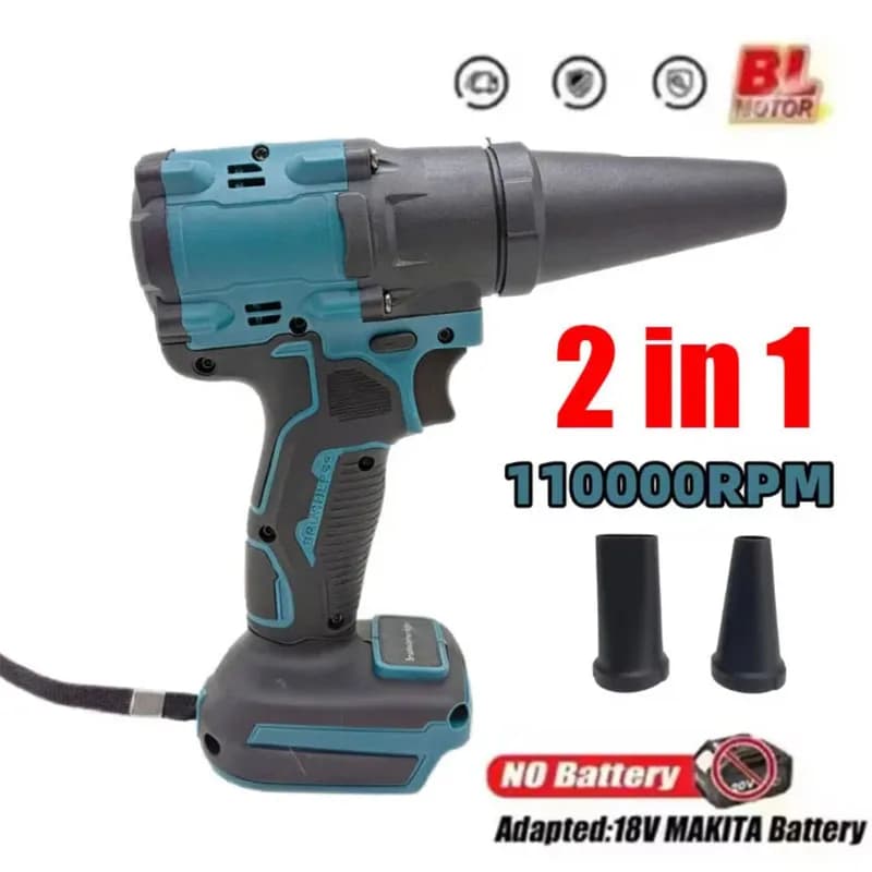 For Makita 18V Battery 2-in-1 Brushless Turbo Blower Jet Fan & Vacuum Cleaner High Speed 110000RPM Handheld Dust Blowing Tool