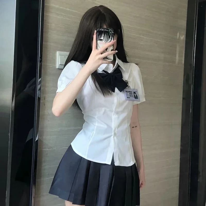 Camicia bianca dolce donna moda coreana stile preppy Jk fasciatura camicia a maniche corte donna estate Y2K sottile elegante fiocco top nuovo