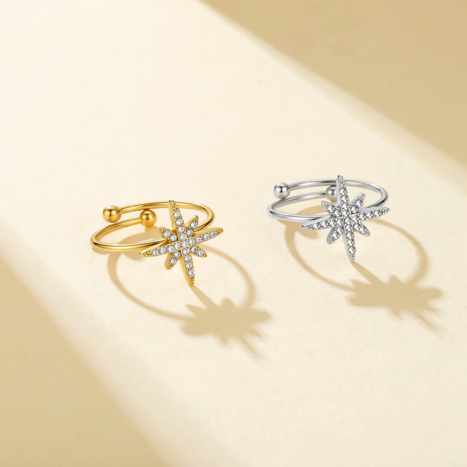Unift Trendy Starburst Rings for Women Stainless Steel Clear Zircon Finger Ring Gold Color North Star Open Ring Jewelry Gift
