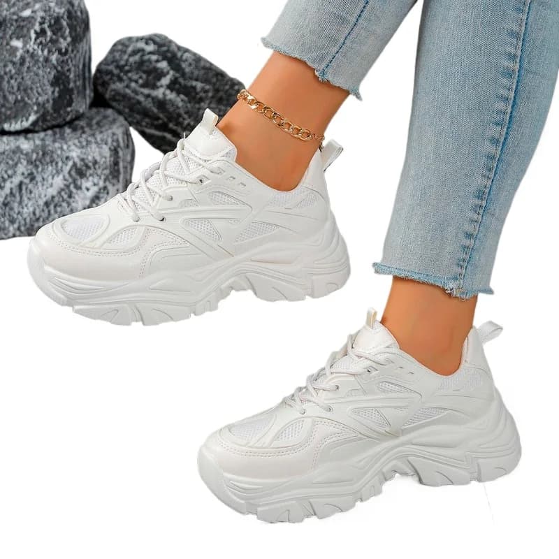 2026 New Summer Women New Fashion Platform Sport Shoes Women White Casual Sneakers Mesh Leather Platform Shoes Big Size 35-41
