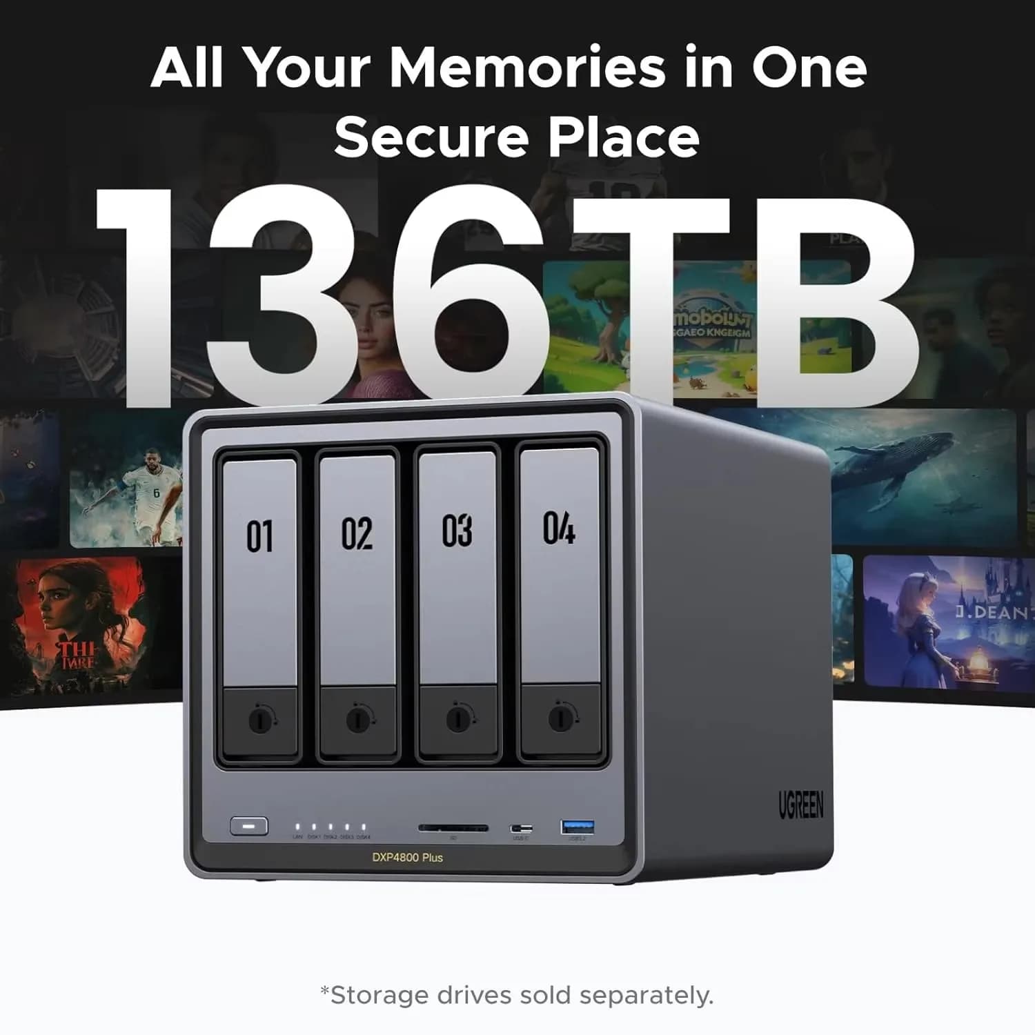 NASync DXP4800 Plus, Storage di Rete (NAS) Desktop a 4 Bay, CPU Pentium Gold 8505 5-Core, Supporto 4K 60Hz, RAID 5, 4 Bay