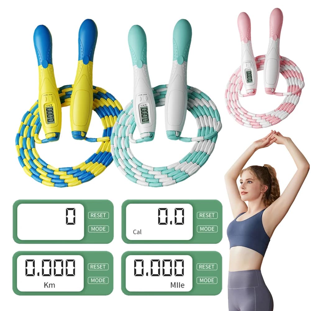 Corda per saltare con perline Corda per saltare segmentata in plastica con contro Corda per saltare con perline morbide Lunghezza regolabile per bambini Adulti