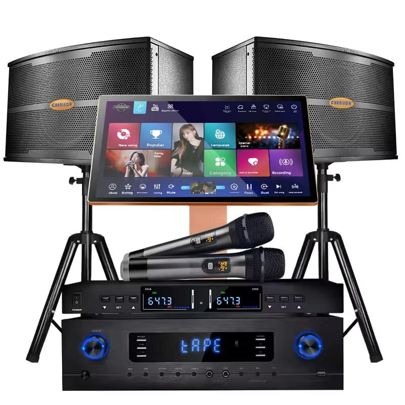 KTV Karaoke Machine 19.5 Inches 4K Touch Screen Music Player 550W Amplifier 2 Wireless Microphones Karaoke Jukebox