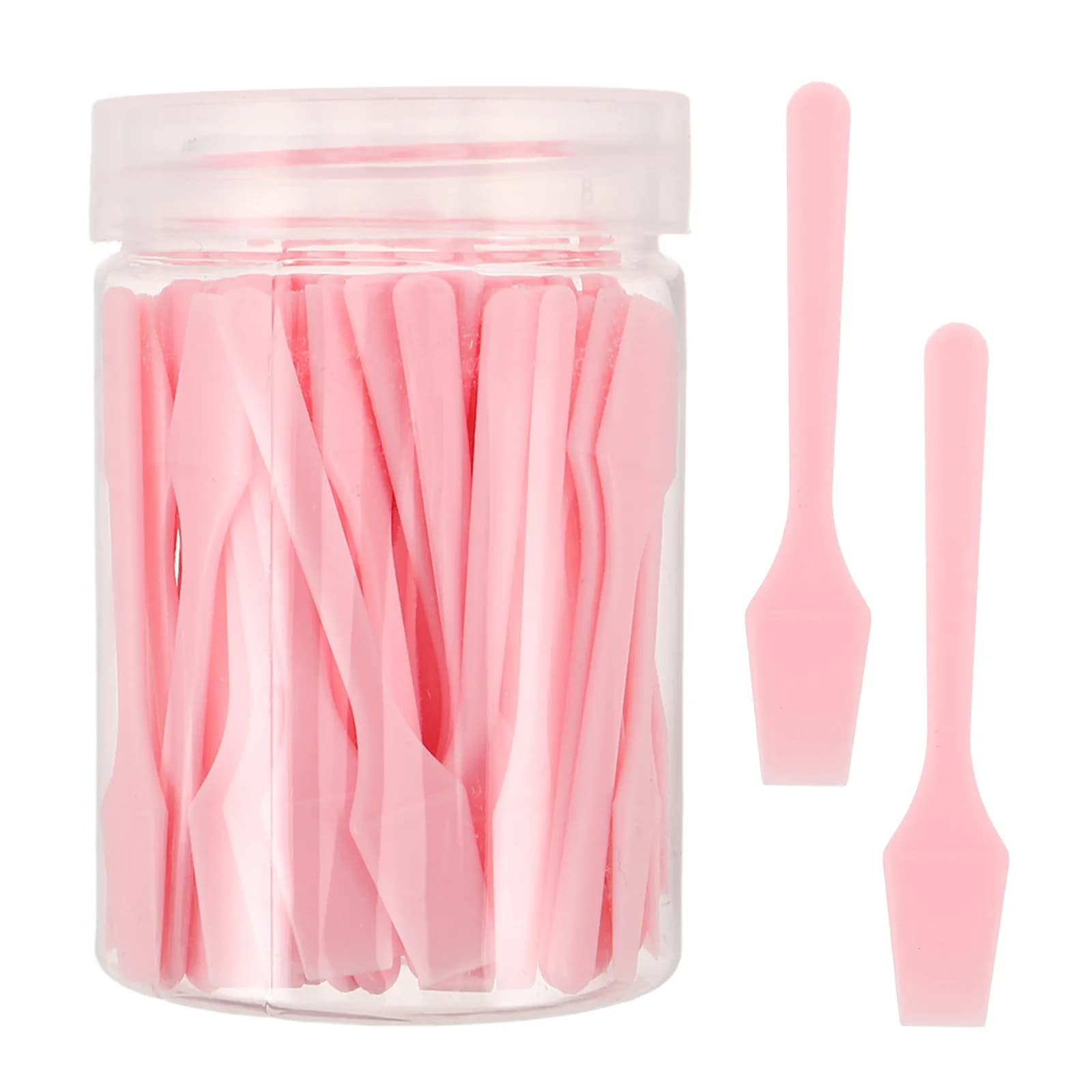 100Pcs Face Mask Spatulas Plastic Mini Facial Cream Applicators Small Scoops for Skin Care Manual Mixing Tools Reusable Pink