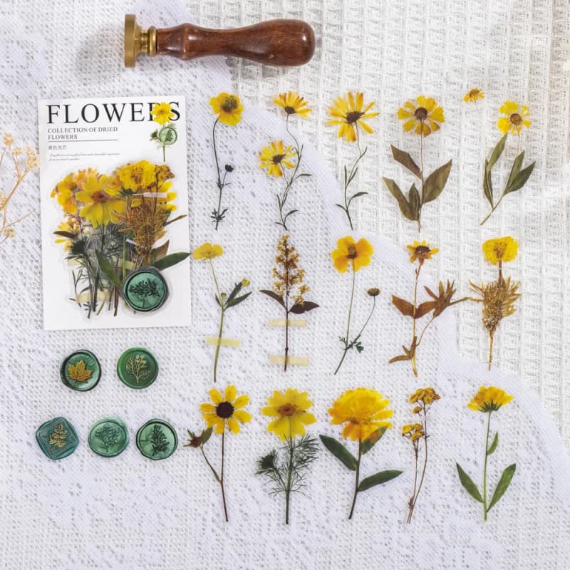 PET Wax Seal Sticker Pack - 40pcs Dried Flower Decals for Journal & Scrapbooking