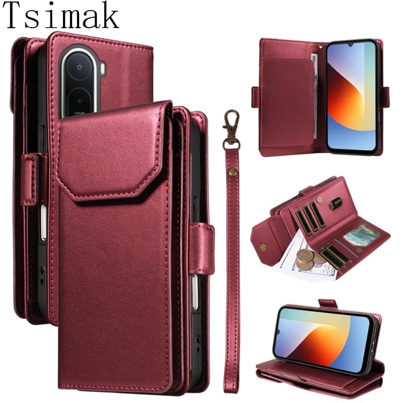 Custodia Multi-Card per Xiaomi Poco C61 C71 C81 C85 X3 NFC M3 F3 GT X4 F4 M4 Pro 4G 5G, Cover a Portafoglio in Pelle