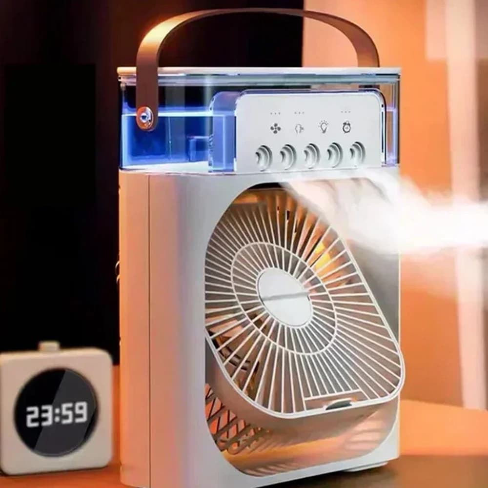 Mini ventilatore condizionatore d'aria 3 in 1 con luce notturna a LED e funzione umidificatore portatile per la regolazione dell'aria in ufficio domestico